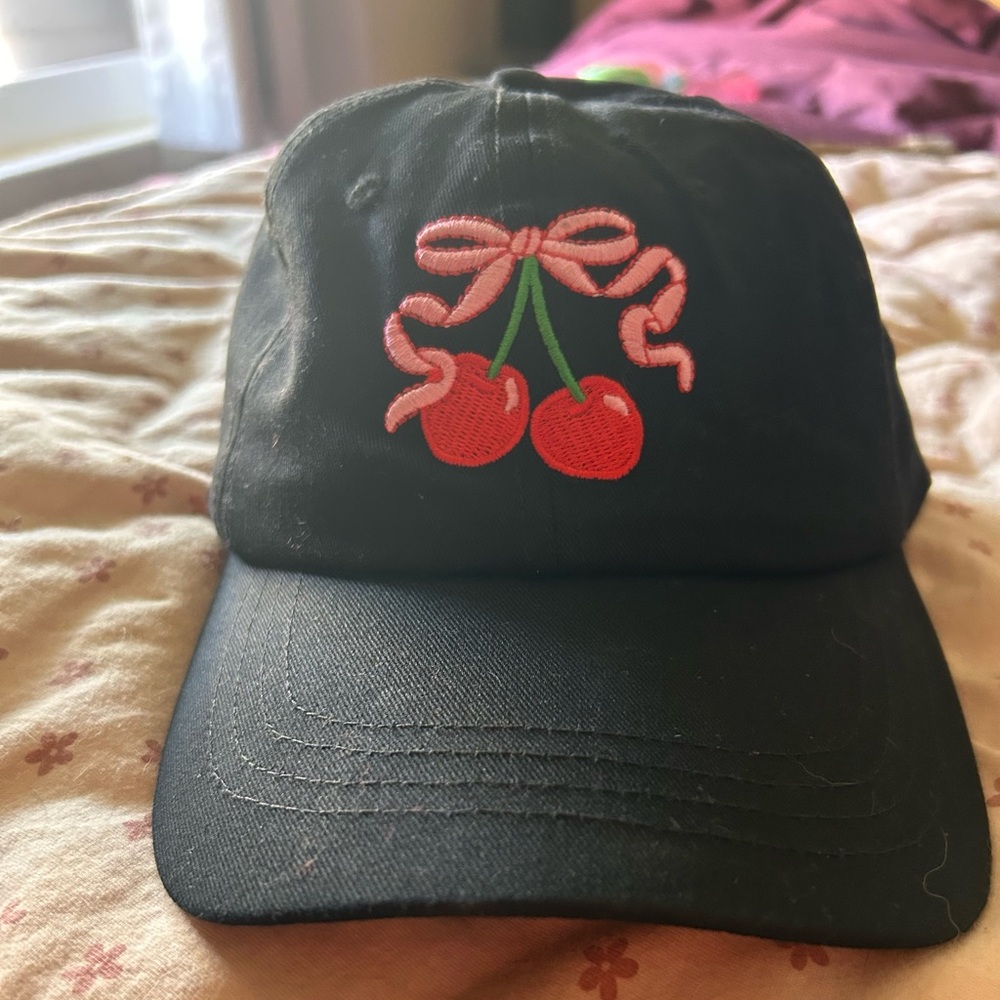Woman’s Ball Cap with Embroidered Cherries